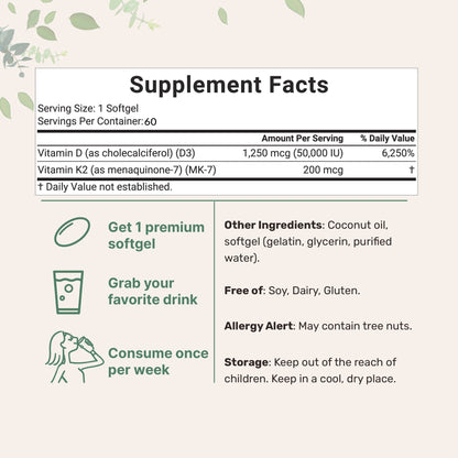 Vitamin D3 K2 Supplement Softgels